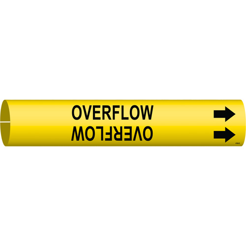 "Overflow" Pipe Marker, Snap-On, 2-13/16" H x 2-13/16" W, Black on Yellow - Brady 4104-D