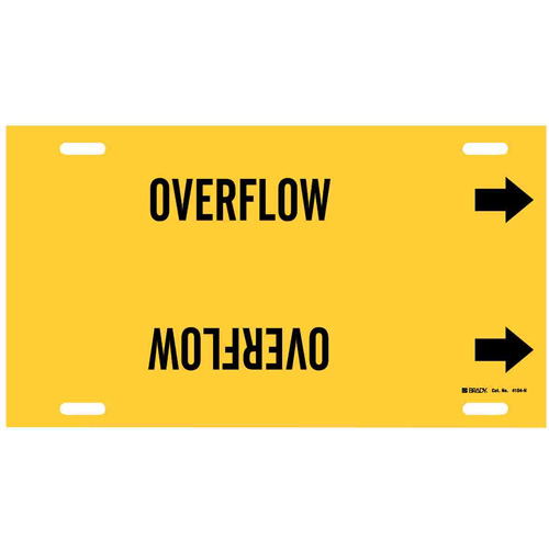 Marqueur de tuyau Overflow, &agrave; attacher, 10" h x 32" la, Noir sur jaune - Brady 4104-H