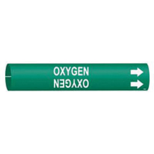 "Oxygen" Pipe Marker, Snap-On, 13/16" H x 13/16" W, White on Green - Brady 4106-A