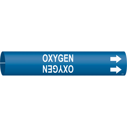 "Oxygen" Pipe Marker, Snap-On, 7/8" H x 7/8" W, White on Blue - Brady 4107-B