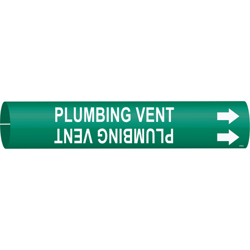 "Plumbing Vent" Pipe Marker, Snap-On, 2" H x 2" W, White on Green - Brady 4110-C