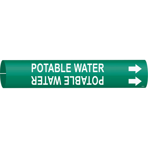 "Potable Water" Pipe Marker, Snap-On, 2-13/16" H x 2-13/16" W, White on Green - Brady 4111-D