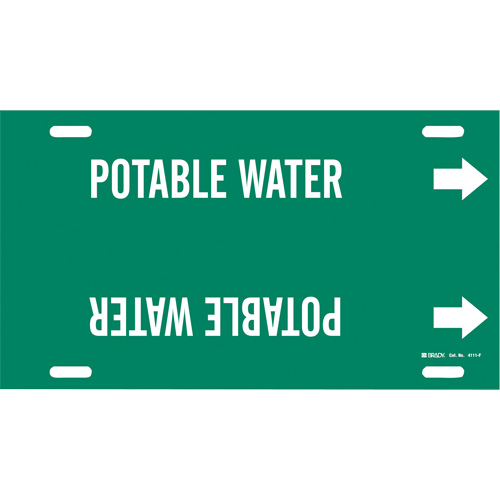 Marqueur de tuyau Potable Water, &agrave; attacher, 8" h x 16" la, Blanc/vert - Brady 4111-F