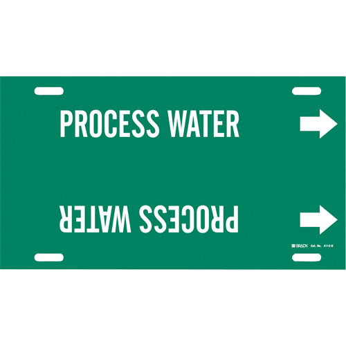 "Process Water" Pipe Marker, Strap-On, 10" H x 32" W, White on Green - Brady 4113-H