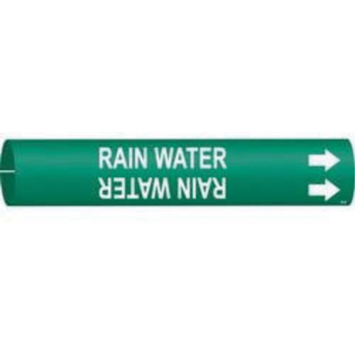 "Rain Water" Pipe Marker, Snap-On, 13/16" H x 13/16" W, White on Green - Brady 4115-A