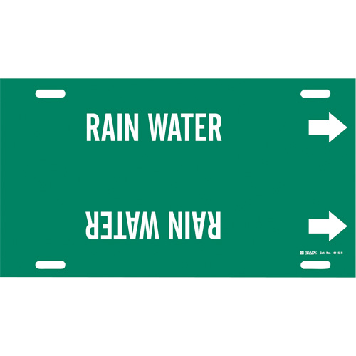 Marqueur de tuyau Rain Water, &agrave; attacher, 10" h x 32" la, Blanc/vert - Brady 4115-H