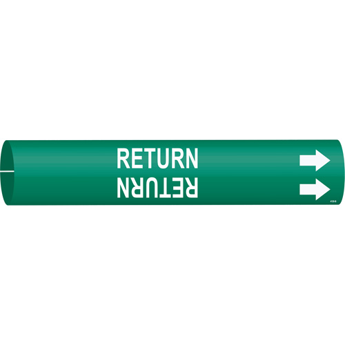 "Return" Pipe Marker, Snap-On, 7/8" H x 7/8" W, White on Green - Brady 4120-B