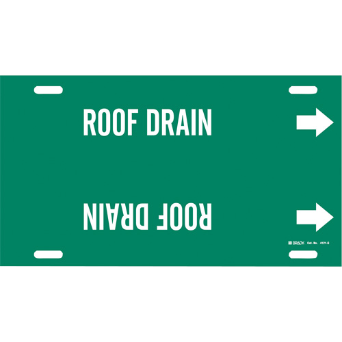 Marqueur de tuyau Roof Drain, &agrave; attacher, 10" h x 24" la, Blanc/vert - Brady 4121-G