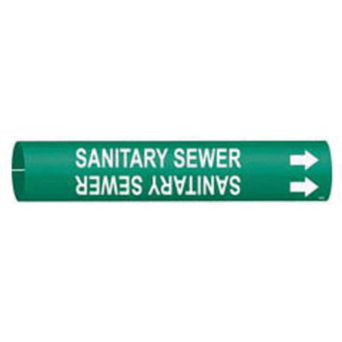 "Sanitary Sewer" Pipe Marker, Snap-On, 2-13/16" H x 2-13/16" W, White on Green - Brady 4123-D