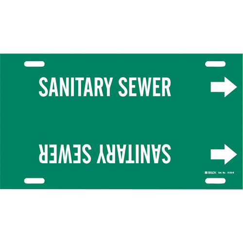 Marqueur de tuyau Sanitary Sewer, &agrave; attacher, 10" h x 32" la, Blanc/vert - Brady 4123-H