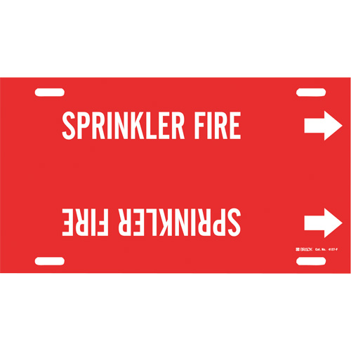 "Sprinkler Fire" Pipe Marker, Strap-On, 8" H x 16" W, White on Red - Brady 4127-F