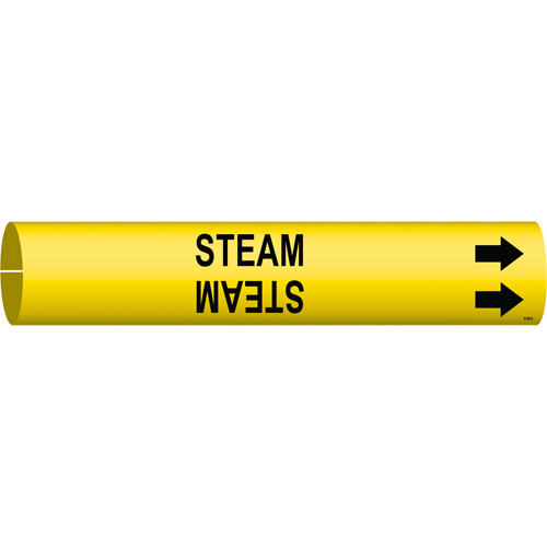 "Steam" Pipe Marker, Snap-On, 2" H x 2" W, Black on Yellow - Brady 4129-C