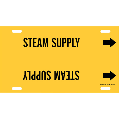 Marqueur de tuyau Steam Supply, &agrave; attacher, 10" h x 32" la, Noir sur jaune - Brady 4131-H