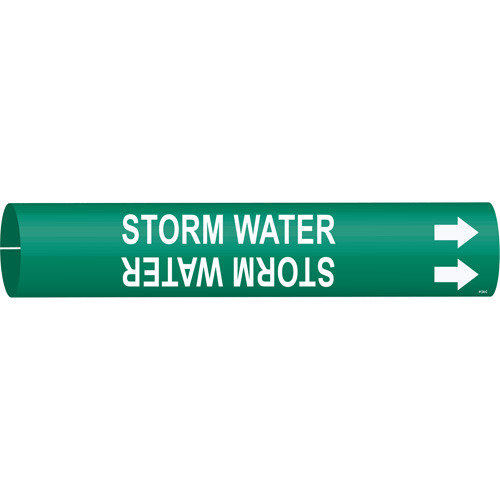 Marqueur de tuyau Storm Water, &agrave; pression, 2" h x 2" la, Blanc/vert - Brady 4134-C