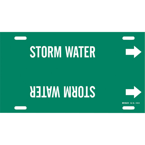 Marqueur de tuyau Storm Water, &agrave; attacher, 10" h x 24" la, Blanc/vert - Brady 4134-G