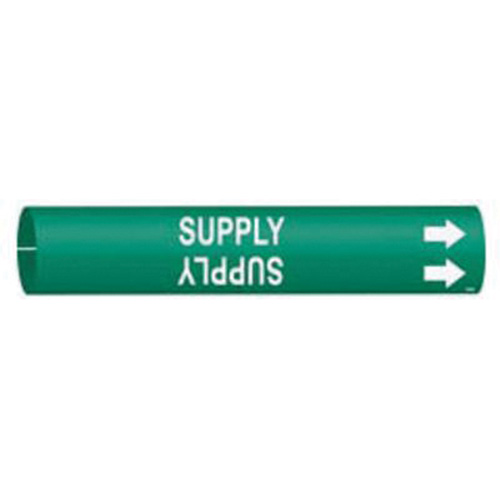 "Supply" Pipe Marker, Snap-On, 13/16" H x 13/16" W, White on Green - Brady 4139-A