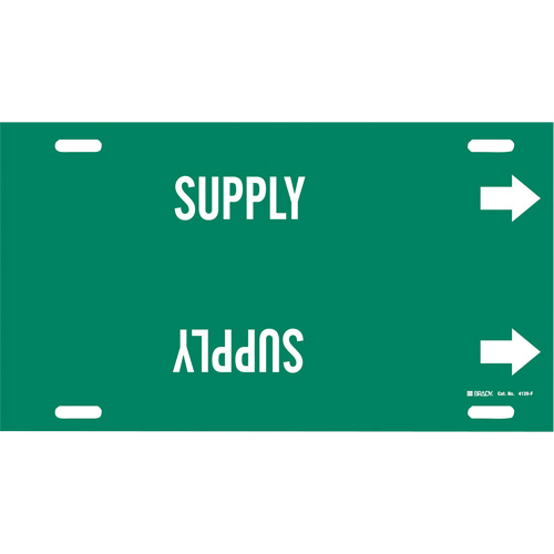 "Supply" Pipe Marker, Strap-On, 8" H x 16" W, White on Green - Brady 4139-F