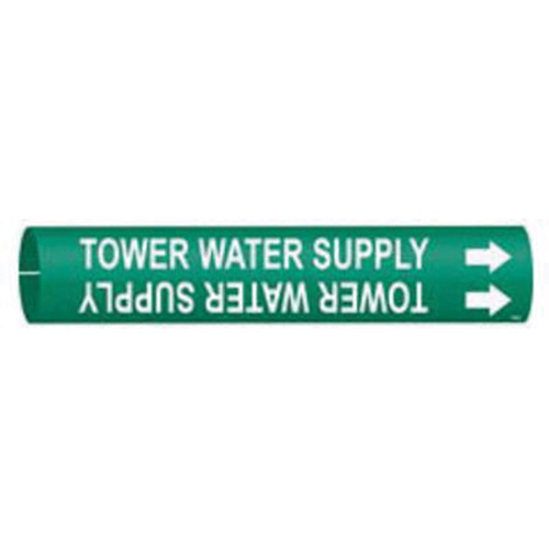 "Tower Water Supply" Pipe Marker, Snap-On, 13/16" H x 13/16" W, White on Green - Brady 4144-A