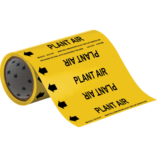 "Plant Air" Roll Form Pipe Markers, Self-Adhesive, Cuttable H x 8" W, Black on Yellow - Brady 41471