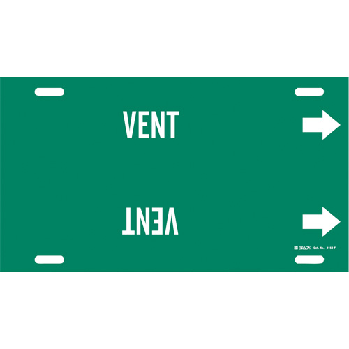 Marqueur de tuyau Vent, &agrave; attacher, 8" h x 16" la, Blanc/vert - Brady 4150-F