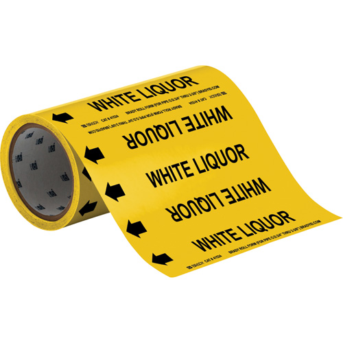 "White Liquor" Roll Form Pipe Marker, Self-Adhesive, Cuttable H x 8" W, Black on Yellow - Brady 41524