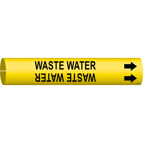 Marqueur de tuyau Waste Water, &agrave; pression, 2" h x 2" la, Noir sur jaune - Brady 4152-C