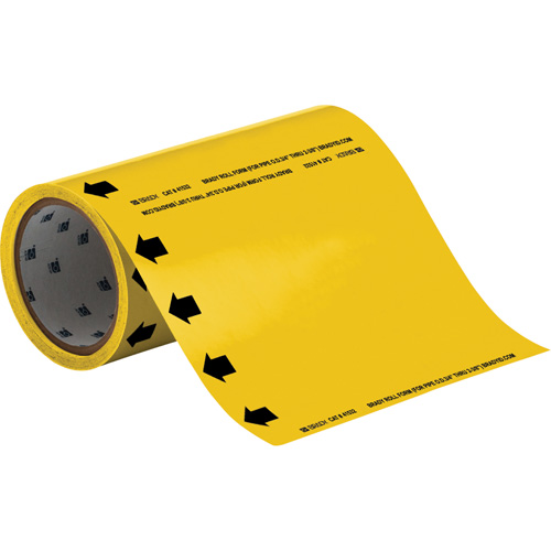 Blank Roll Form Pipe Marker with Arrow, Self-Adhesive, Cuttable H x 8" W, Black on Yellow - Brady 41532