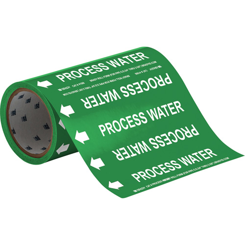 "Process Water" Roll Form Pipe Markers, Self-Adhesive, Cuttable H x 8" W, White on Green - Brady 41568