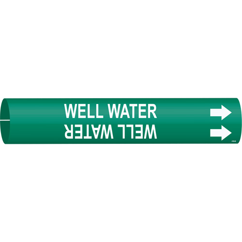 "Well Water" Pipe Marker, Snap-On, 7/8" H x 7/8" W, White on Green - Brady 4156-B
