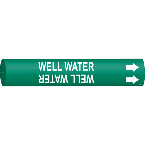 Marqueur de tuyau Well Water, &agrave; pression, 2" h x 2" la, Blanc/vert - Brady 4156-C