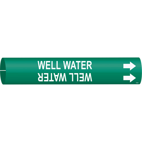 "Well Water" Pipe Marker, Snap-On, 2-13/16" H x 2-13/16" W, White on Green - Brady 4156-D