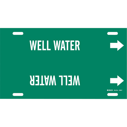 Marqueur de tuyau Well Water, &agrave; attacher, 8" h x 16" la, Blanc/vert - Brady 4156-F