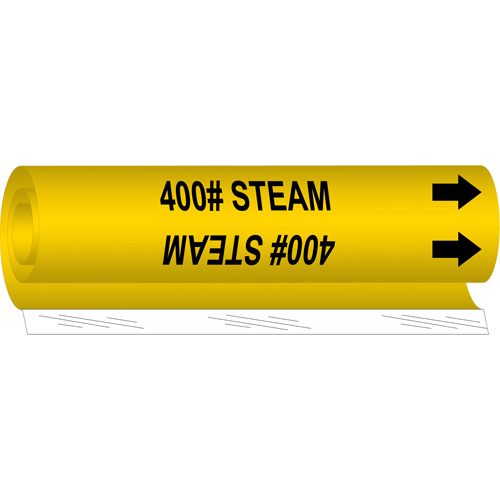 Marqueur de tuyau 400# Steam, Enveloppant, 9" h x 8" la, Noir sur jaune - Brady 5619-I