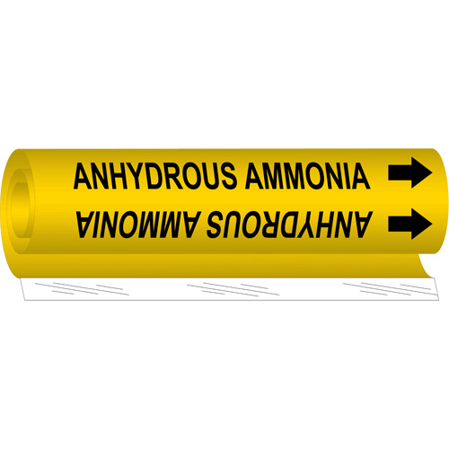 Marqueur de tuyau Anhydrous Ammonia, Enveloppant, 5" h x 8" la, Noir sur jaune - Brady 5631-O