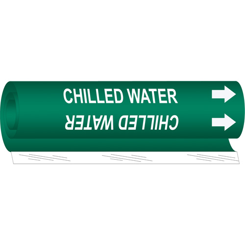 "Chilled Water" Pipe Marker, Wrap-Around, 9" H x 8" W, White on Green - Brady 5646-I