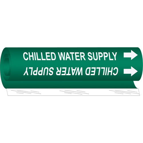 Marqueur de tuyau Chilled Water Supply, Enveloppant, 5" h x 8" la, Blanc/vert - Brady 5648-O