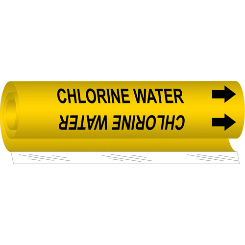 "Chlorine Water" Pipe Marker, Wrap-Around, 26" H x 12" W, Black on Yellow - Brady 5653-II