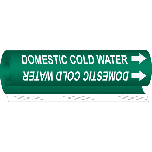 Marqueur de tuyau Domestic Cold Water, Enveloppant, 9" h x 8" la, Blanc/vert - Brady 5673-I