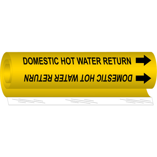 "Domestic Hot Water Return" Pipe Marker, Wrap-Around, 9" H x 8" W, Black on Yellow - Brady 5676-I
