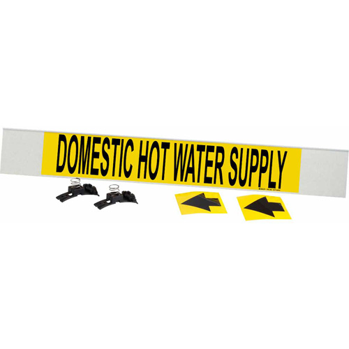 Marqueur de tuyau Domestic Hot Water Supply, Transporteur en fibre de verre avec agrafes, 4" h x 24" la, Noir sur jaune - Brady 5677-HPHV