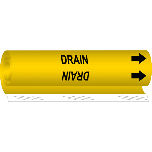 "Drain" Pipe Marker, Wrap-Around, 26" H x 12" W, Black on Yellow - Brady 5679-II