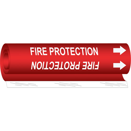"Fire Protection" Pipe Marker, Wrap-Around, 9" H x 8" W, White on Red - Brady 5688-I