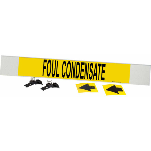 Marqueur de tuyau Foul Condensate, Transporteur en fibre de verre avec agrafes, 4" h x 24" la, Noir sur jaune - Brady 5691-HPHV