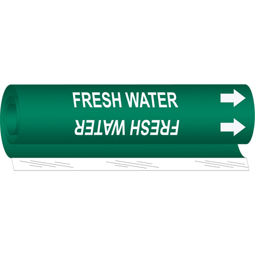 "Fresh Water" Pipe Marker, Wrap-Around, 5" H x 8" W, White on Green - Brady 5692-O