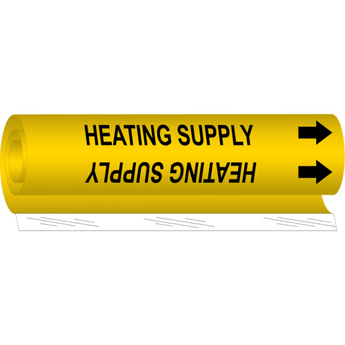 Marqueur de tuyau Heating Supply, Enveloppant, 9" h x 8" la, Noir sur jaune - Brady 5701-I