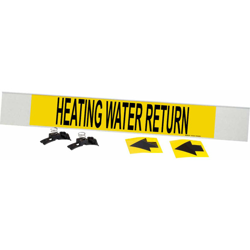 Marqueur de tuyau Heating Water Return, Transporteur en fibre de verre avec agrafes, 4" h x 24" la, Noir sur jaune - Brady 5702-HPHV