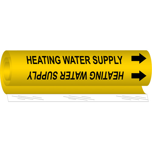 Marqueur de tuyau Heating Water Supply, Enveloppant, 9" h x 8" la, Noir sur jaune - Brady 5703-I