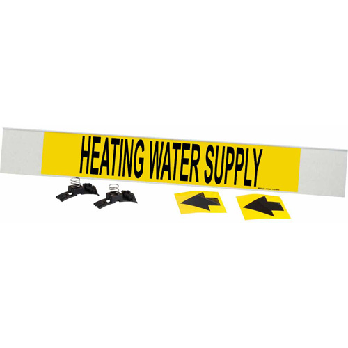 "Heating Water Supply" Pipe Marker, Fibreglass Carrier with Clips, 4" H x 24" W, Black on Yellow - Brady 5703-HPHV