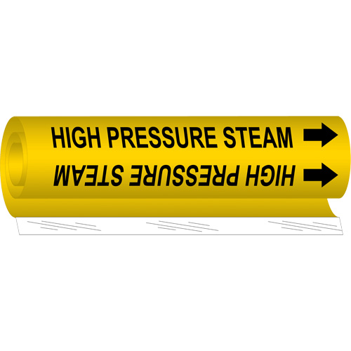 "High Pressure Steam" Pipe Marker, Wrap-Around, 5" H x 8" W, Black on Yellow - Brady 5706-O
