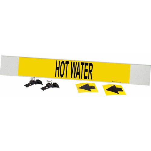 "Hot Water" Pipe Marker, Fibreglass Carrier with Clips, 4" H x 24" W, Black on Yellow - Brady 5707-HPHV